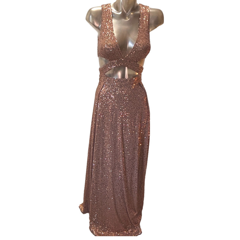 Fashion Nova Bronze Sequin Grad Dress
